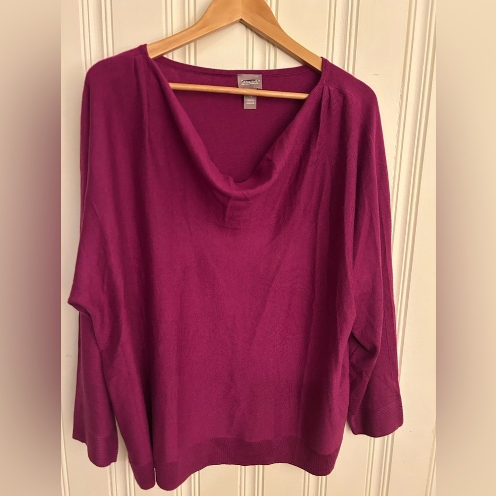 Chico's Sz 4 XL Dark Pink Cashmere Blend Cowl Neck Long Sleeve Sweater Relaxed
